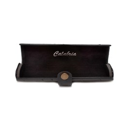 Calabria CA-333 Slim Hard Eyeglass Case Faux Ostrich Black Womens Horizontal Snap Button Closure Portable Eyewear Pouch Chic
