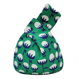 BAR Stylish Cotton Japanese Pattern Wrist Bag Sleeve Knot Pouch Portable Canvas Tote Purse for Female, Women (Green Cotton)