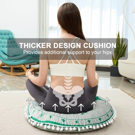 Turnextte 32 in Meditation Floor Cushion, Round Large Floor Pillow for Adult, Yoga Pillows for Sitting On Floor, Green, Memory Foam Filling