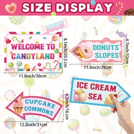 Abilat 20 Pcs Candyland Party Decorations Welcome to Candyland Directional Signs Candy Land Themed Birthday Party Supplies for Girls Kids Christmas Halloween Trunk or Treat Decor