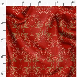 Soimoi Red Velvet Fabric Filigree Damask Print Fabric by Yard 58 Inch Wide