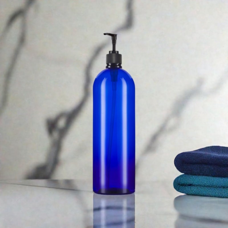 JUVITUS 32 oz Cobalt Blue Boston Round PET Bottles with