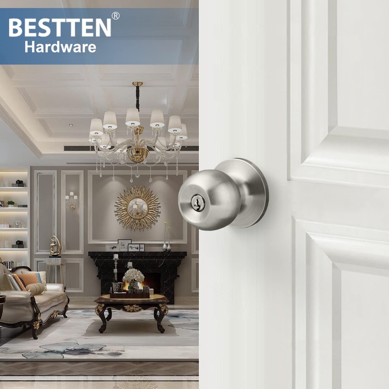BESTTEN Keyed Entry Door Knob with Lock, Interior and Exterior