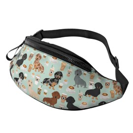 Cute Colored Coffee Dachshund Fanny Pack Belt Bag for Women Men Bum with Crossbody Adjustable Strap Bag Gift for Enjoy Festival Sport Workout Traveling Hiking Running Casual Hands-Free Waist Pack Carrying of Phone