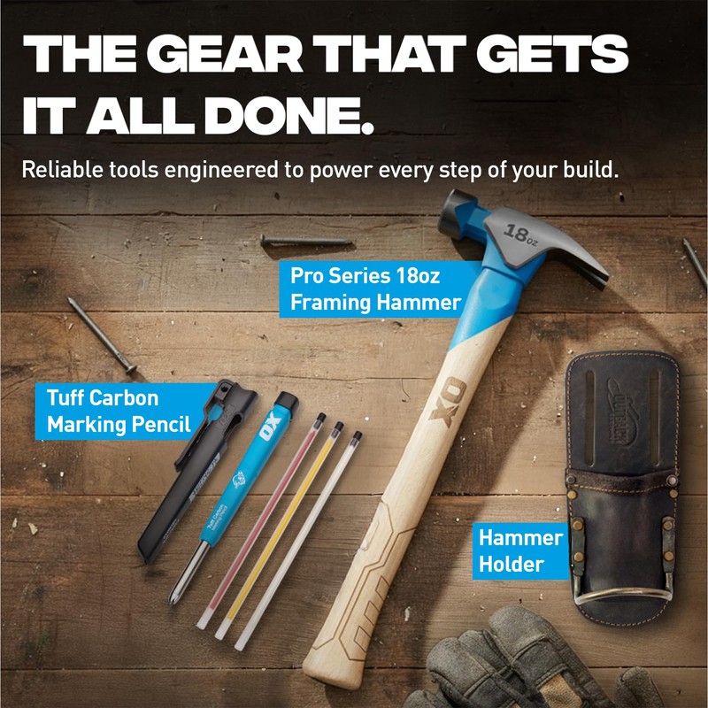 OX Tools Pro Series 18oz California Framing Hammer, Milled Face