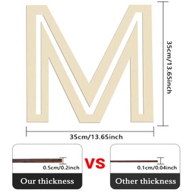 Large Wooden Letters 14 inch for Wall Decor Crafts Big Wood Letter M 1/5 Inch Thick Unfinished Alphabet Cutouts Paintable Letters for DIY Wreath Home Party Wedding Baby Nursery Decorations (M)