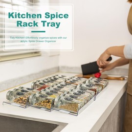 Brippo 8-Pack Spice Drawer Organizer, Expandable Acrylic Seasoning Rack (13" to 26") with Anti-Slip Mat, Kitchen Spice Rack Tray Holds up to 56 Jars (Jars Not Included)