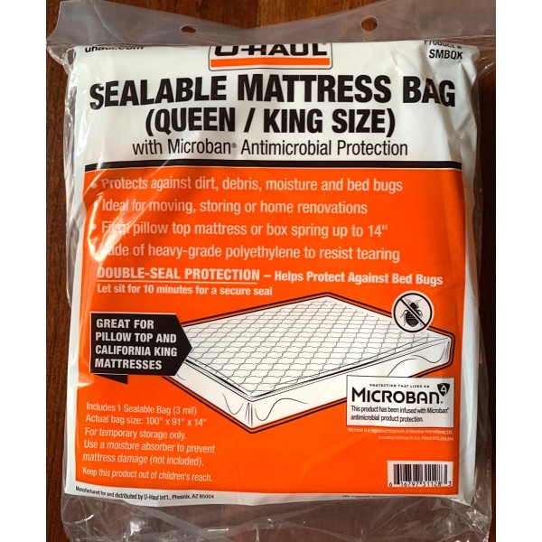 UHAUL NEW SEALABLE MATTRESS BAG QUEEN/KING W/MICROBAN UHAUL
