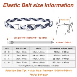 Uoocg Braided Belt Women's Men's Braided Belt Elastic Stretch Belt 3.4 cm Contrast Colours Stretchy Woven for Girls and Boys, White-blue-division