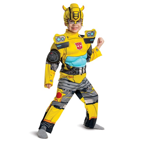 Disguise Bumblebee Costume, Toddlers Muscle Transformer Costumes for Boys, Padded Character Jumpsuit, Toddler Size Small (2T) Yellow (104909S)