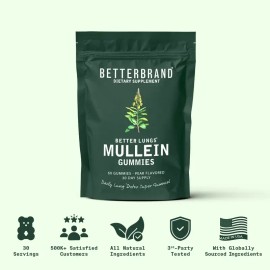 BetterLungs Mullein Gummies for Lung Health & Mucus Detox Healthcare - 60 Pear Flavored Chewable Gummies - 30 Servings - Dietary Supplement - Vitamin, Treat