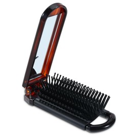 Mini Hair Brush travel hair brush with Mirror Portable hair brush for Fodable Hair comb Compact Hair Brush for Women Men Small Detangling Hair Comb with Soft Nylon Bristles, Blac