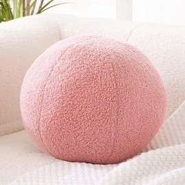 Uvvyui Dusty Pink Ball Pillow, Soft Round Throw Pillows, Sphere Shaped Decorative Pillow, 11.8 Inch Round Boucle Plush Pillow Cushion for Couch, Sofa, Bedroom