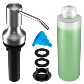 Soap Dispenser for Kitchen Sink, Kitchen Sink Soap Dispenser with 17 OZ Bottle, Refill from The Top Bar, Longer Threaded Shaft Shank, Wide Pump Head Base (Brushed Nickel)