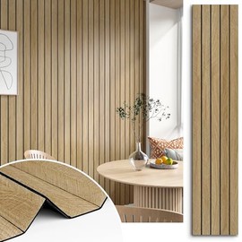 3D Brown Wood Panels for Walls 118" x 11.8" Acoustic Slat Wall Paneling Peel and Stick Wood Panels Self Adhesive Flexible Wooden Slat Wallpaper for Bedroom Living Room Wall Decor Ceiling
