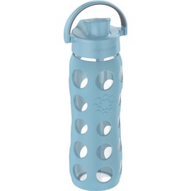 Lifefactory 22-Ounce Active Flip Cap Glass Water Bottle, 22oz, Denim
