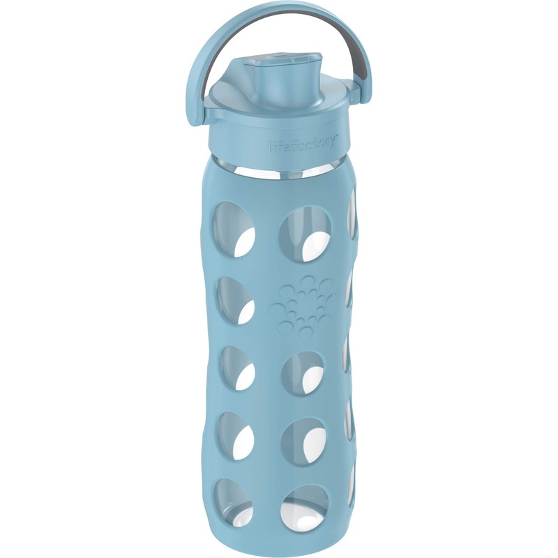 Lifefactory 22-Ounce Active Flip Cap Glass Water Bottle, 22oz, Denim