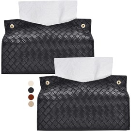 Paquete de 2 Fundas para Caja de Pañuelos, Porta Pañuelos de Cuero Sintético Negro, Dispensador Rectangular de Papel Facial para Baño, Tocador, Mesa y Coche
