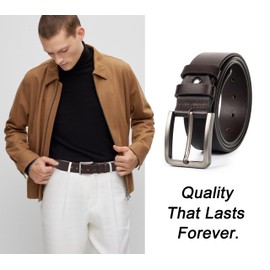 WAYLIT Leather-Belt-Men Classic-Casual-Belts for Jeans Fashion - Mens Genune Pin-Buckle Leather-Belts (Brown, 33"-37"/110CM)