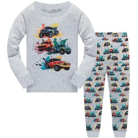 QHKEPW Boys Pyjamas Monster Truck 3-4 Years Pjs Sets Kids Toddler Cotton Long Sleeve Sleepwear 2 Piece Clothes Outfits Winter Nightwear Grey