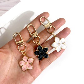 Qiansail 3Pcs Flower Keychains for Women, Cute Floral Key Chain Charms Bag Purse Charm Car Key Ring for Handbags (Pink Black White)