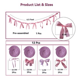 Pink Ribbon Bow Garland Banner for Bachelorette Party Decorations Bow Themed Pink Coquette Birthday Parties with Banner and Hanging Swirls for Baby Showers Wedding Engagement Supplies