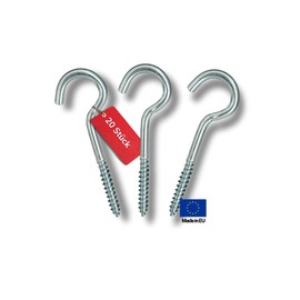 THOMCE Robust Screw Hooks Galvanised Pack of 20 5 x 70 mm Ceiling Hooks Made in the EU Hook Screw for Order with System Round Hooks Suitable for Plasterboard or Wooden Beams