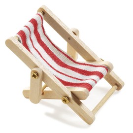 Decorative Wooden Deckchair with Red and White Fabric Seat - 5cm x 3.5cm, A
