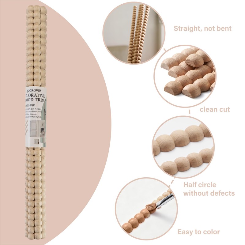 QUORGVES 12Pcs Decorative Half Beaded Wood Trim Molding 15.75 Inch