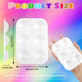 Pack of 20 Mixing Palette, 6 Grids Mixing, Rectangular White Painting Palette, 8.8 x 12.5 cm, Plastic Watercolour Palette for Artists, Watercolours, Acrylic, Oil Painting