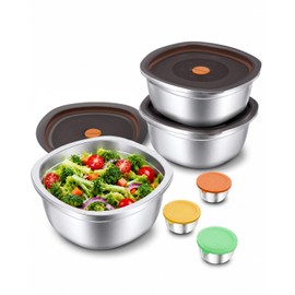 Miradexic 3-Pack Stainless Steel Salad Bowls to Go for Lunch, 55oz