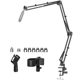 BAISHUN Microphone Boom Arm Mic Stand Holder for Yeti QuadCast SM7B M58 Q2U K669B and Other Microphones, Overhead Desk Mic Stand Clip with Cable Management Includes 1/4" 3/8" 5/8" Adapter