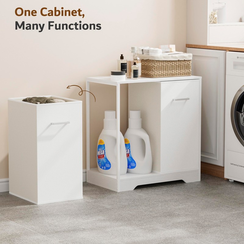 Double Pull-Out Laundry Hamper Cabinet; 90L Laundry Basket for Bathroom,Laundry