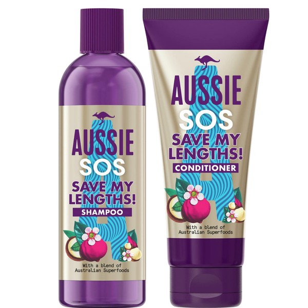 Save My Lengths Aussie SOS Bundle Includes 290ml Shampoo For Damaged Hair In Peril And Conditioner, Instant Detangling, 200ml
