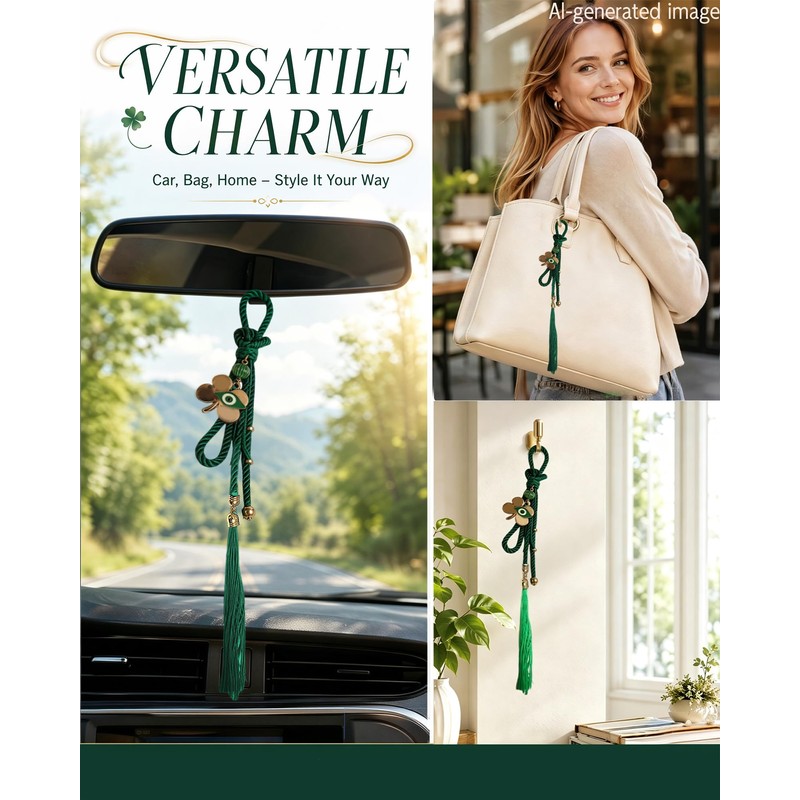 Four-Leaf Clover Car Rear View Mirror Pendant, Evil Eye Car