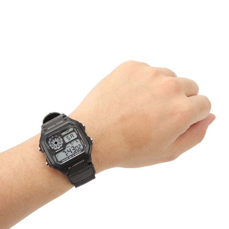 Digital Chronograph Watch Luminous Waterproof Multi Function Retro Style Square