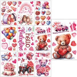 9 Sheets Valentine's Day Heart Window Clings Decorations Sided Reusable for Glass Windows Static Stickers,Valentines Day Decor Gift for Kid Pink Cute Heart Party Decorations Home Stickers (Style 2)