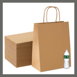 Pokanic Brown Kraft Paper Lunch Bags with Handles – [25 Bags] x [17 x 13 x 6.5 Inch] Reusable & Recyclable, Strong for Meal Prep, To-Go, Takeout, Parties & Small Business Use (25, Large)