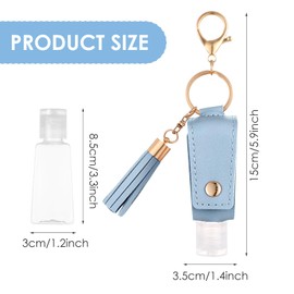 Grevosea 2Pcs Hand Sanitizer Holder, 30ml Portable Leather Hand Sanitizer Travel Size Keychain Empty Squeeze Bottles Refillable Container for Toiletry Lotion Liquid Soap Shampoo (Blue+White)