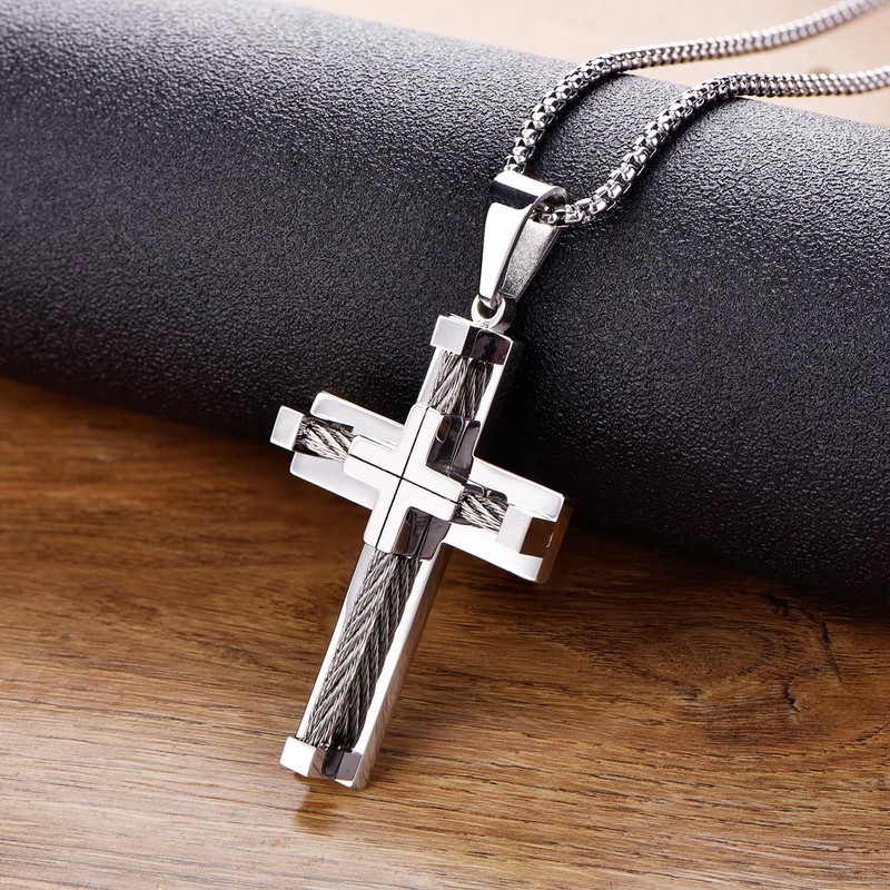 YL Men's Cross Necklace Stainless Steel Large Crucifix Pendant 20''