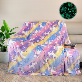 Glow In The Dark Unicorn Blanket For Girls,Luminous Unicorns Blanket for Boys Girls,Super Soft Fuzzy Plush Flannel Furry Fleece Blanket Bed,Sofa,Birthday Unicorn Gifts (Unicorn-03, 150 x 200 cm)