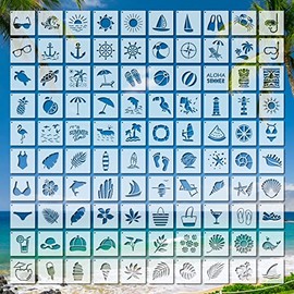 100 Pcs Stencils for Painting on Wood Reusable Stencil Crafts Drawing Templates Holiday Wall Paper for DIY Scrapbook Home 2 x 2 Inch(Hawaiian Style)