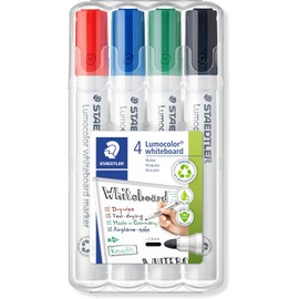 STAEDTLER 351 WP4 Lumocolor Whiteboard Marker Bullet Tip - Assorted Colours (Pack of 4)