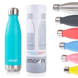 Moon Bottles - Insulated Water Bottle That Lasts Forever - 18/8 Stainless Steel Vacuum Flask - Double Walled Drink Bottle - Thermal Metal Flasks, Leakproof, 24hrs Cold & 12 Hot (260ml, Aqua Green)