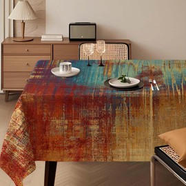 Modern Tablecloth 140 x 240 cm Orange Colourful Art Painting Tablecloth Washable Rectangle Tablecloth Decoration Aesthetic Tablecloths for Autumn Winter Party Weddings Holidays Birthday