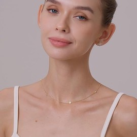 14K Gold Plated Station Necklace Womens Simulated Diamond Necklace Simulated Diamond BTY Necklace Dainty CZ Necklace for Women Jewelry Gifts (Gold)