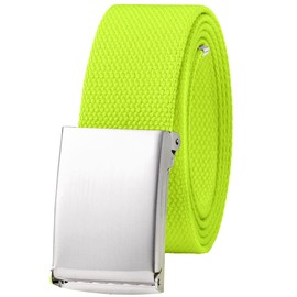Falari Canvas Web Belt Fully Adjustable Cut to Fit Golf Belt Flip Top Buckle, 1pk Silver Buckle - Neon Green, Fit waist 29-47"