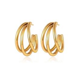 MAGIIE Women's Half Hoop Earrings, Earrings 18 Carat Gold-Plated Hoop Earrings, Stud Earrings with 925 Silver, Huggie Earrings Clip On Hoop Earrings, Gift for Women Girls, Silver, No