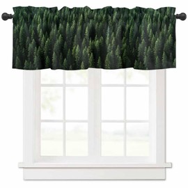 DecorLovee Curtain Valances for Windows Living Room, Green Pine Trees Forest Curtain Toppers and Valances for Bedroom, Sage Green Rod Pocket Curtains Kitchen Valances 54 Inch Wide by 18 Inch Long
