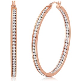 Large Rose Gold Stainless Steel Hoop Earrings for Women, Big Hypoallergenic Hoops Earring ARSKRO Huge Cubic Zirconia Rhinestone Crystal Basketball 50mm 2 inch Ear Ring Jewelry Gifts for Women Mens